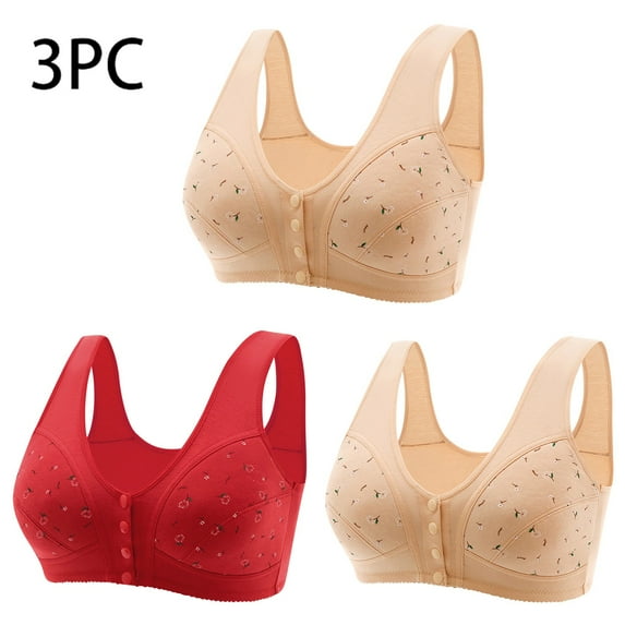 Hrsba Plus Size Bra,3 Pack Womens Wireless Tank Style Bras Stylish Front Closure Soft Fabric Print Comfortable Everyday Bras Size 52 120