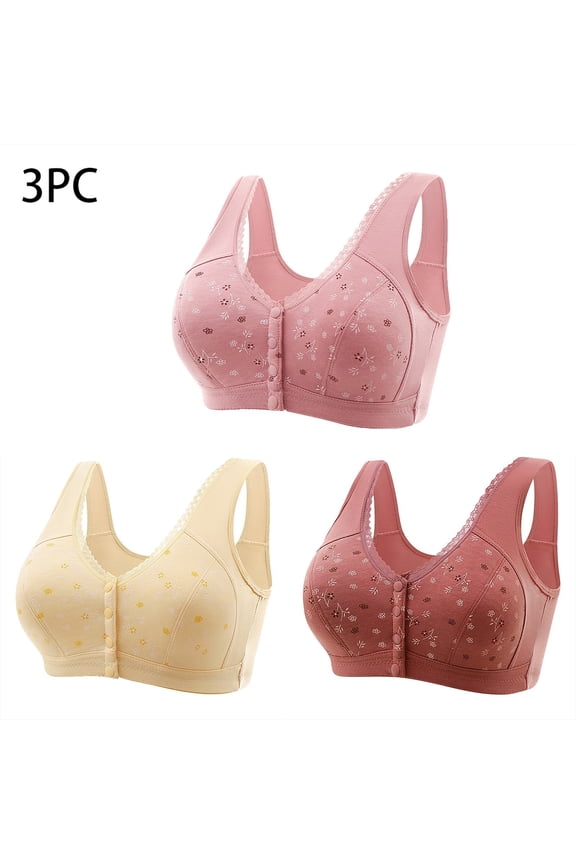 Plus Size Bra,3 Pack Womens Wireless Tank Style Bras Stylish Front Closure Soft Fabric Print Comfortable Everyday Bras for Ladies