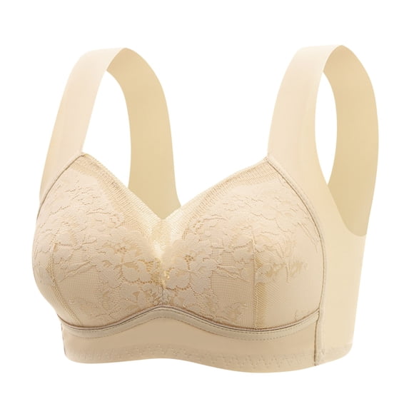 Hrsba Plus Size Bra,Lace Bra,Wireless Bra,Ladies Fashion Adjustable Tank Style Reduce Bust Effect Shaping Gathering Side Smoothing Daily Bra