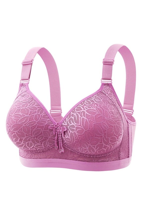 Plus Size Bra, Lace Fixed Cup Multi Hook Back Closure Wireless Soft Supportive Bras