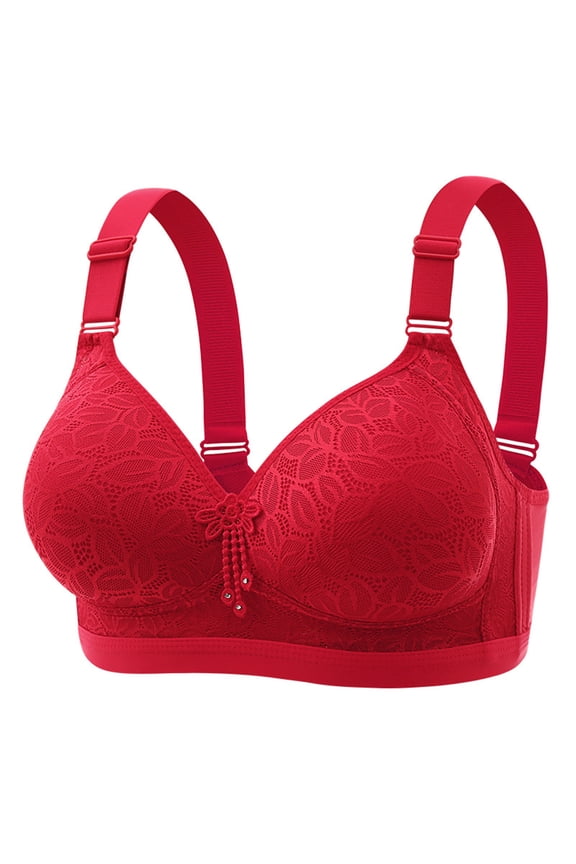 Plus Size Bra, Lace Fixed Cup Multi Hook Back Closure Wireless Soft Supportive Bras