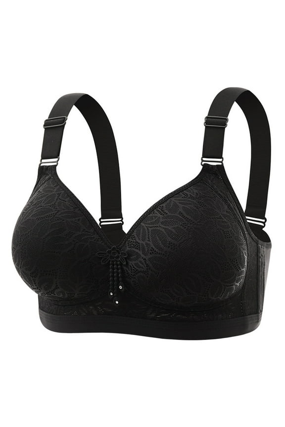 Plus Size Bra, Lace Fixed Cup Multi Hook Back Closure Wireless Soft Supportive Bras