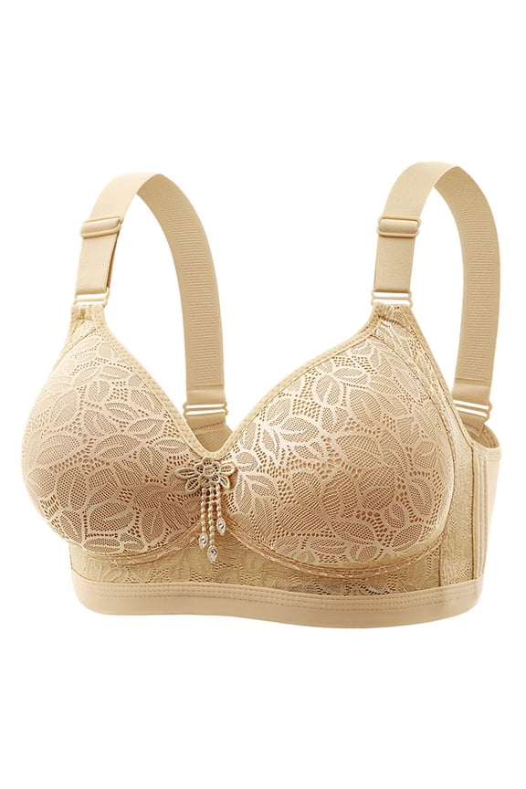 Plus Size Bra, Lace Fixed Cup Multi Hook Back Closure Wireless Soft Supportive Bras