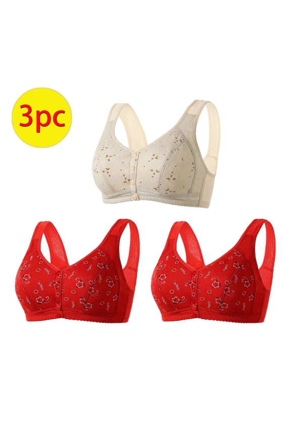 Plus Size Bra,Wireless Bras for Women,3 Pack Ladies Large Size Non Steel Ring Gathering Comfortable Breathable Daily Bra Solid Color Bright Red Bright Red Beige