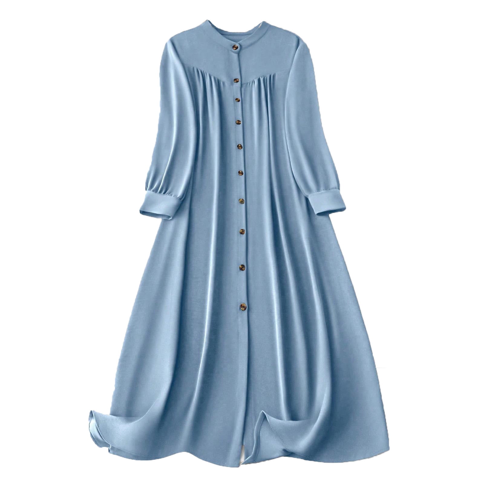 midi lightweight summer dresses with sleeves Hrsba Plus Size Dresses Solid Color V Neck Long Sleeve Lightweight Midi  Dress Button Front Summer Dresses for Women Midi Dresses