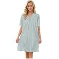 thumbnail image 1 of Hrsba Plus Size Nightgowns, Solid Color Summer Faux Silk Plain Short Sleeve Loose Calf Length Sleep Dress with Lace for Women, 1 of 4