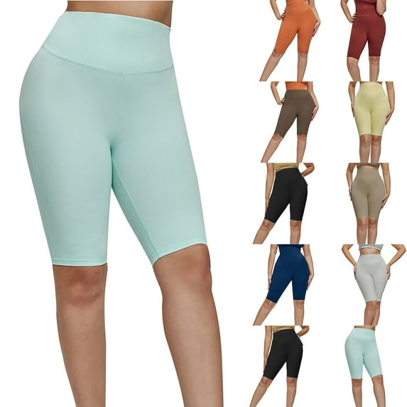 Hrsba Plus Size Shorts for Women Solid Color High Waisted Supportive Yoga Workout Summer Activities Bottoms
