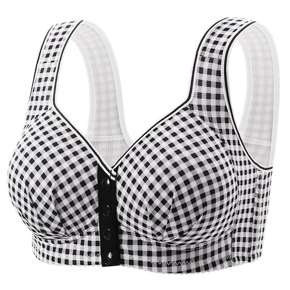 Hrsba Plus Size Tank Top Bras for Women Plaid Front Closure No Underwire Push Up Breathable Adjustable Daily Wear