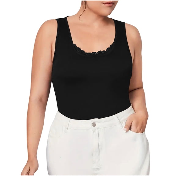 Hrsba Plus Size Tank Tops for Women Solid Color U Neck Sleeveless Spaghetti Strap Loose Soft Lightweight Summer Casual Cami
