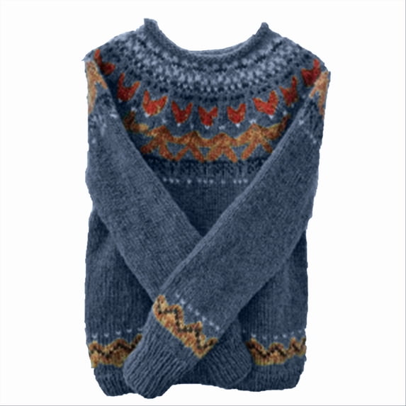 Hrsba Printed Sweaters for Women Solid Color Crew Neck Raglan Sleeve Vintage Print Knit Pullover Sweater