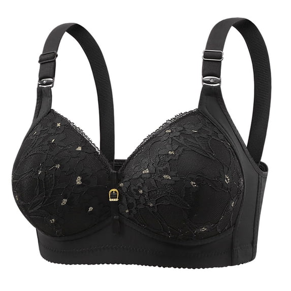 Hrsba Push Up Bra, Solid Color Lace Wireless Metal Button Side Support Gentle Lift Everyday Wear Bras