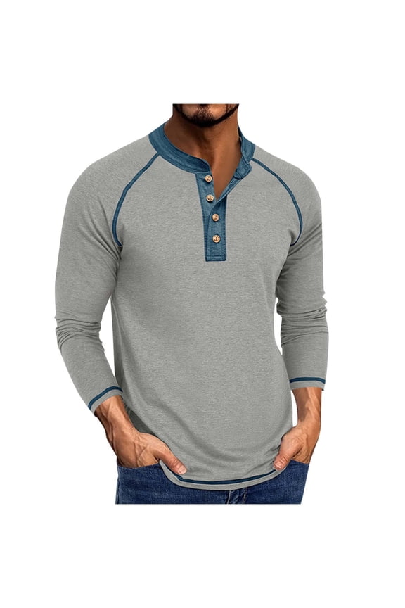 Quarter Button Pullover, Mens Half Button Cardigan Long Sleeve Solid Color Crewneck Winter Casual Layering Top