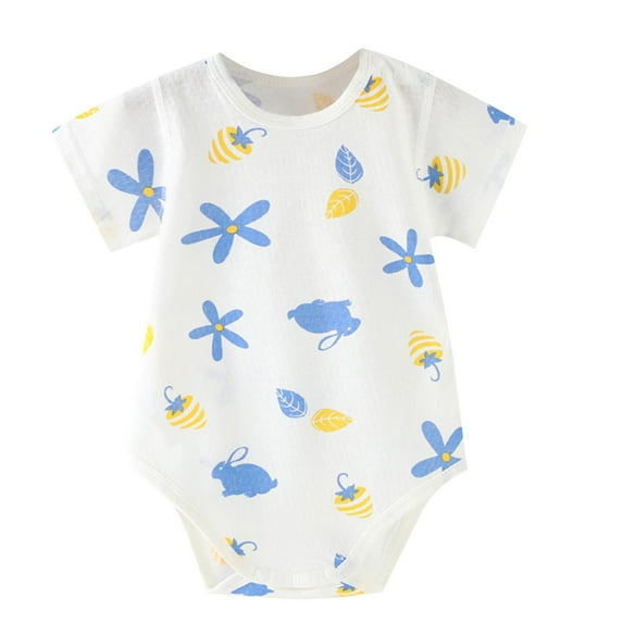 Hrsba Rompers For Boys Girls Flower Print Short Sleeved Jumpsuit Newborn Thin Climbing Suit 0-12 Months Soft Seamless Sleepwear Air Conditioner Outfit