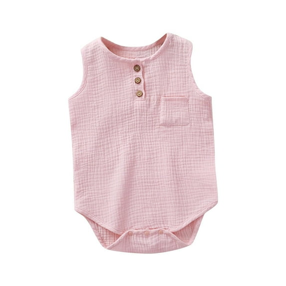 Hrsba Rompers For Boys Girls Kids Jumpsuit Solid Color Crew Neck Sleeveless Breathable Bodysuit 0-24 Months Soft Comfortable Thin Sleepwear Loungewear Air Conditioner Pajamas