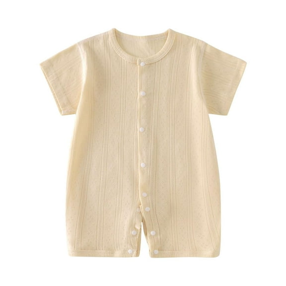 Hrsba Rompers For Boys Girls Kids Jumpsuit Solid Color Short Sleeve Breathable Bodysuit 0-24 Months Soft Comfortable Thin Sleepwear Loungewear Air Conditioner Pajamas