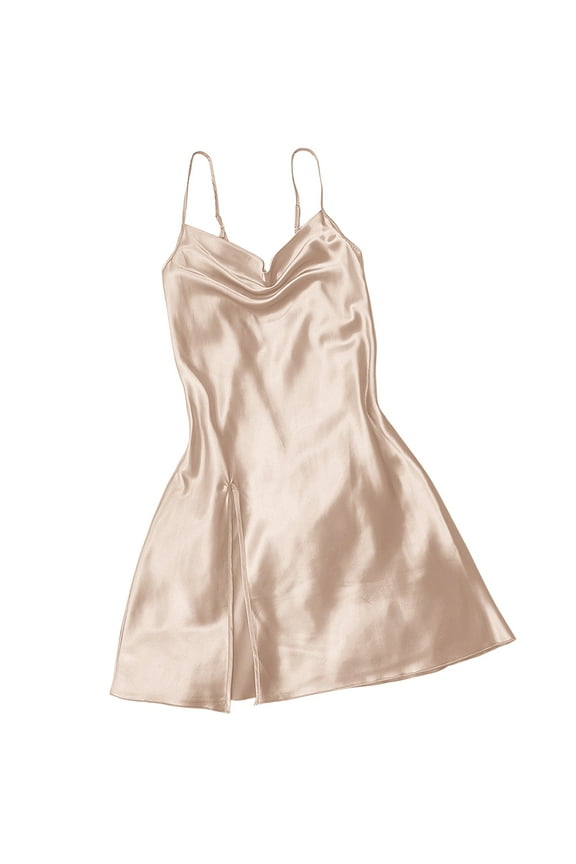 Satin Pajamas, Print Strappy Open Back Breathable Casual Lightweight Summer Calf Length Sleep Dress Soft Fabric