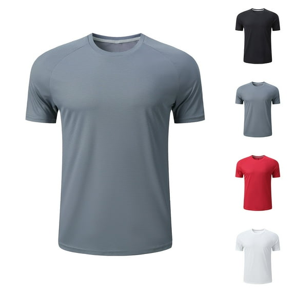 Hrsba Shirts for Men Solid Color Short Sleeve Sports Top Crew Neck Summer Casual and Active Wear for Everyday Use