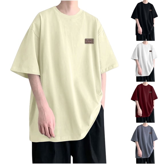 Hrsba Men's Casual T Shirt Lightweight Breathable Material Loose Short Sleeve Crew Neck Solid Color Top for Summer Travel and Leisure