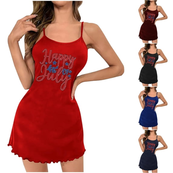 Hrsba Plus Size Nightgowns Solid Color Crew Neck Strappy Chest Print Lightweight Summer Casual Short Sleep Dress