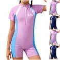 thumbnail image 1 of Hrsba Short Sleeve Girls 1 Piece Swimsuit Summer Beach Swimwear for Youth, 1 of 5