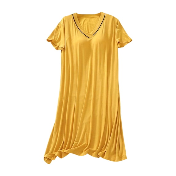 Hrsba Short Sleeve Nightgowns for Women, Solid Color V Neck Lightweight Summer Sleep Dress Cozy Loungewear Soft Fabric