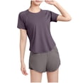 thumbnail image 1 of Hrsba Workout Tops for Women Solid Color Breathable Quick Dry Round Neck Yoga Shirts, 1 of 5