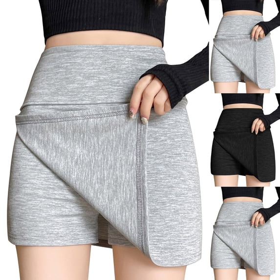 Hrsba Skort, Women's Solid Color High Waisted Vintage Style Split Hem Chafe Free Shorts for Sports