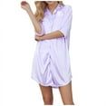 thumbnail image 1 of Hrsba Sleep Dress, Solid Color Summer Thin Ice Silk Button Up Shirt Style Loose Short Nightgown Casual Homewear for Women, 1 of 4