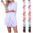 thumbnail image 1 of Hrsba Sleep Dress, Solid Color Summer Thin Ice Silk Button Up Shirt Style Loose Short Nightgown Casual Homewear for Women, 1 of 5