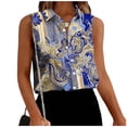 thumbnail image 1 of Hrsba Sleeveless Button Down Shirts for Women Print Lapel Neck Button Front Casual Soft Breathable Work Tops for Women, 1 of 6