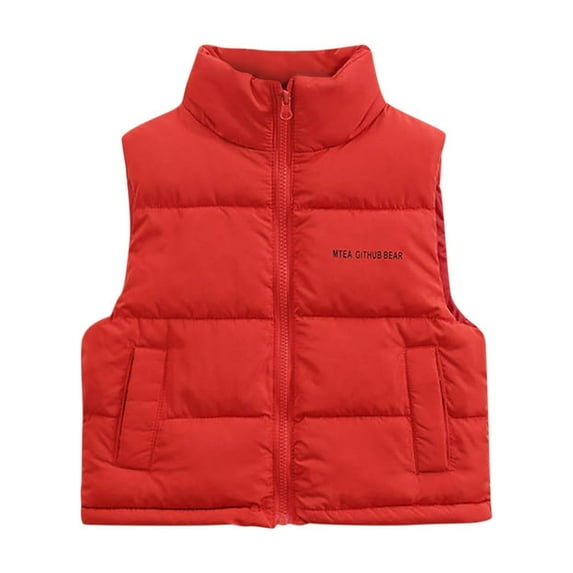 Hrsba Girls Warm Jacket Kids Unisex Jacket Fall and Winter Sleeveless Stand Collar Thickened Warm Outerwear Jackets for 3-15 Years Old Boys and Girls