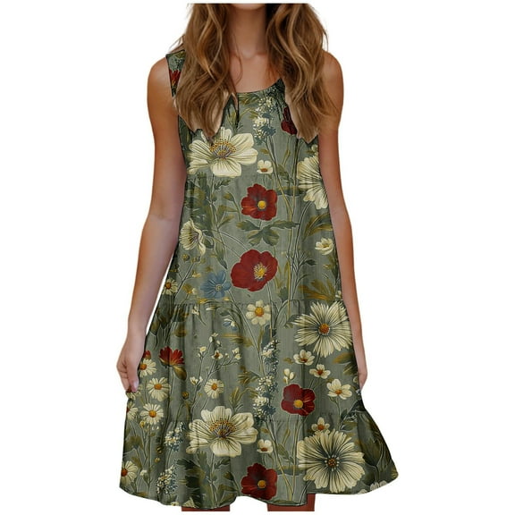 Hrsba Sleeveless Dress for Women,Women Summer Print Lightweight Beach Casual Comfortable Sundress for Outdoors