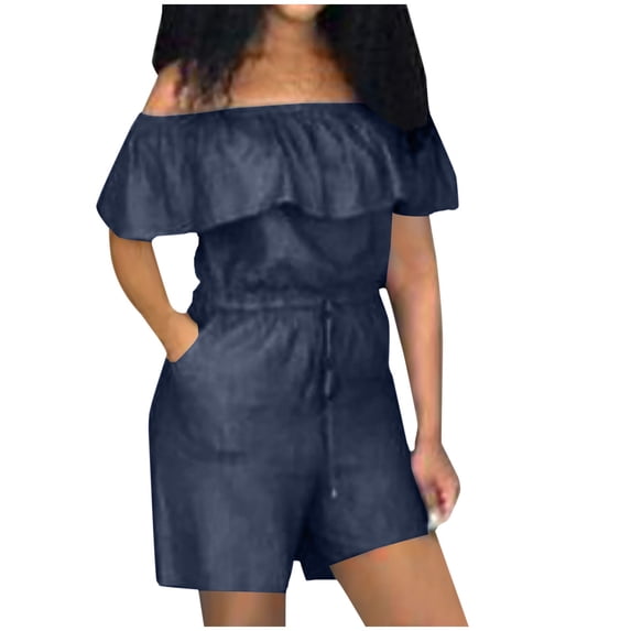 Hrsba Wide Leg Jumpsuits for Women Sleeveless Ruffle Hem Tie Waist Casual Comfortable Long Jumpsuit