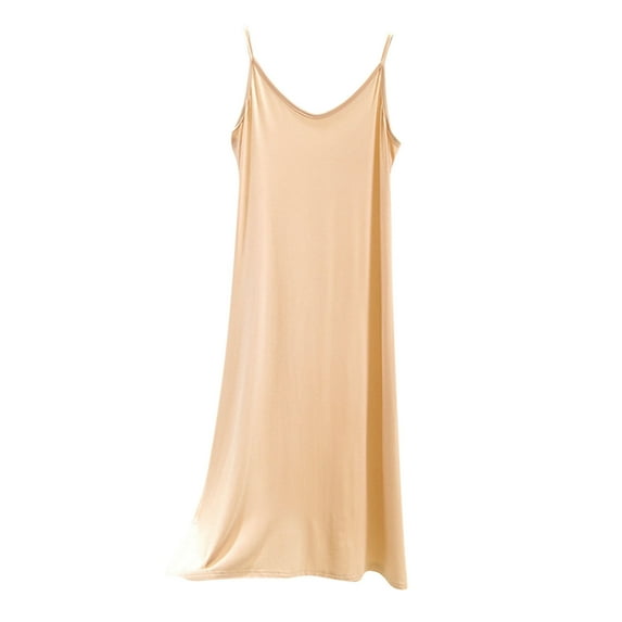 Hrsba Sleeveless Nightgown, Solid Color Rayon Tank Loose Knee Length Sleep Dress Casual Short Homewear for Summer Days