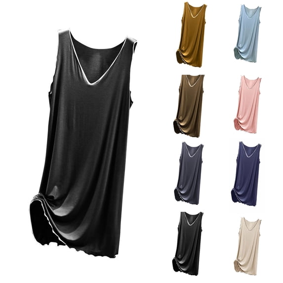 Hrsba Sleeveless Nightgown, Women Lightweight Summer Pajamas V Neck Loose Plus Size Long Length Soft Comfortable Home Sleep Dress