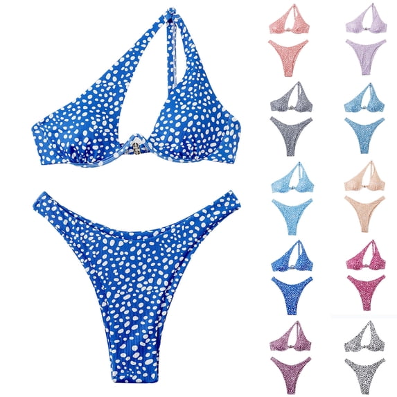 Hrsba Solid Color Bikini Set for Women 1 Shoulder Underwire 2 Piece Swimsuits Summer Beach Bathing Suits Swimwear