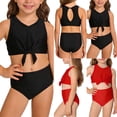 thumbnail image 1 of Hrsba Solid Color Nylon Fabric Girls 2 Piece Swimsuit Breathable Summer Swimwear, 1 of 4