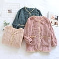 thumbnail image 1 of Hrsba Solid Pocket Bed Jacket for Women Solid Color Button Thick Fleece Long Sleeve Sleep Tops, 1 of 4