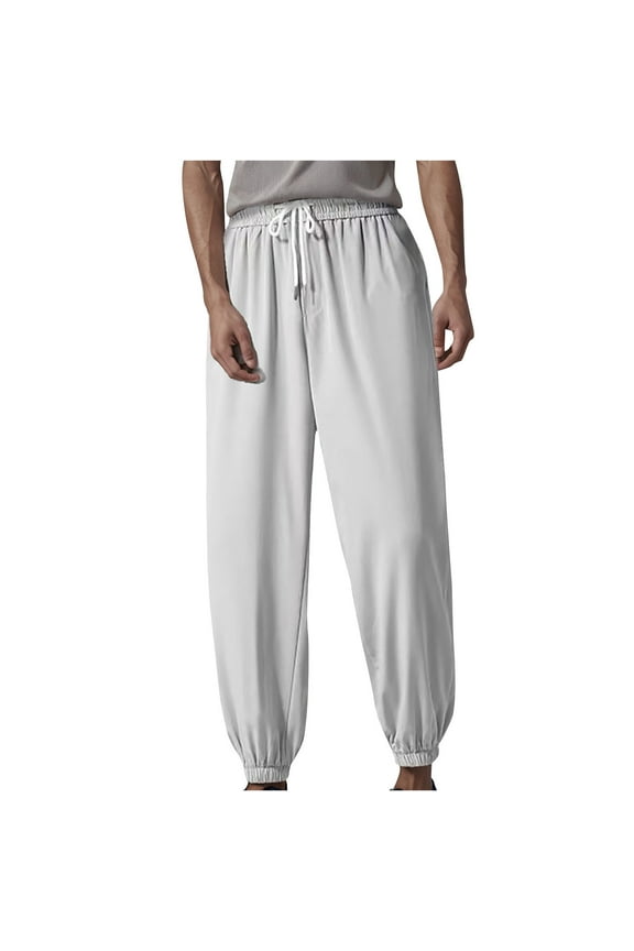 Sports Pants for Men,Summer Solid Color Sports Pants for Men with Pockets Elastic Waist Drawstring Tapered Leg for Casual Sports