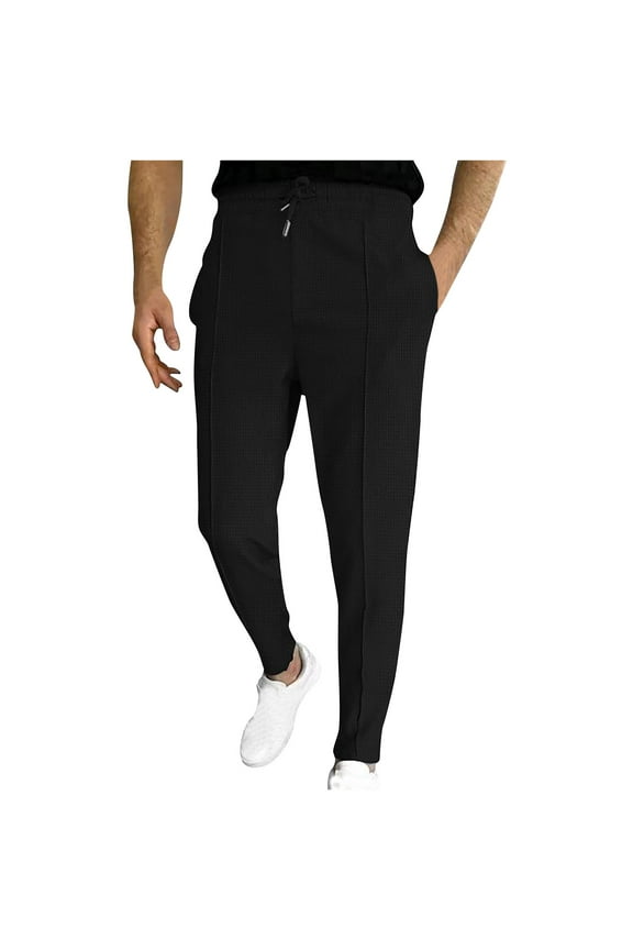 Stretch Pants Men,Solid Color Knit Drawstring Straight Leg Casual Sports Breathable Summer Long Pants