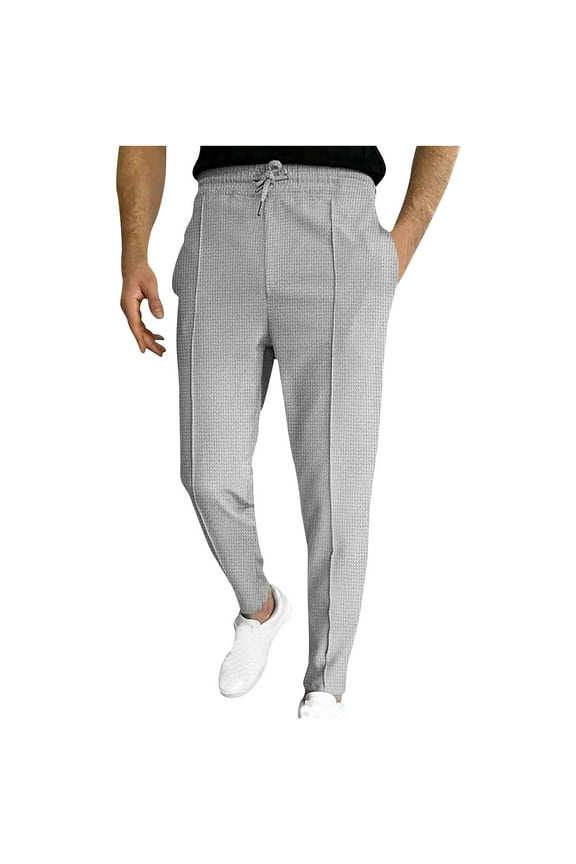 Stretch Pants Men,Solid Color Knit Drawstring Straight Leg Casual Sports Breathable Summer Long Pants