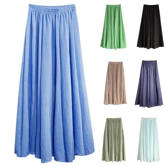 Hrsba Summer Plus Size Dress,Women's Summer New High Waist Cool And Comfortable-line Skirt Large Size Temperament Elastic Waist Mid Length Skirt,Womens Casual Skirt