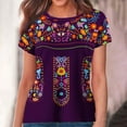 thumbnail image 1 of Hrsba Summer Shirts for Women,Boho Vintage Floral Print Crewneck Blouse Short Sleeve Tunic Tops for Women Trendy, 1 of 5
