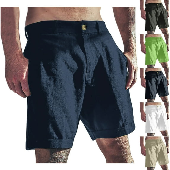 Hrsba Mens Loose Shorts Elastic Waist Beach Wear Roomy Shape Linen Blend Fabric Solid Color Clean Look