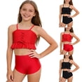 thumbnail image 1 of Hrsba Summer Swimwear Solid Color Ruffle Bikini Set for Big Young Girls, 1 of 5