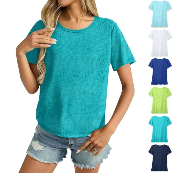 Hrsba Summer Tops Unisex Solid Color Crew Neck Short Sleeve Breathable Tee Soft Lightweight Fabric for Men and Women Daily Summer Wear