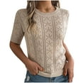 thumbnail image 1 of Hrsba Summer Tops for Women, Casual Solid Color Cable Knit Short Sleeve Crew Neck Knitwear Daily Wear Ladies Top, 1 of 5