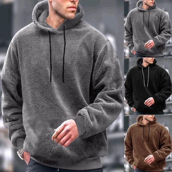 Hrsba Sweater Hoodies for Men,Solid Color Fuzzy Pullover Knit Sweater