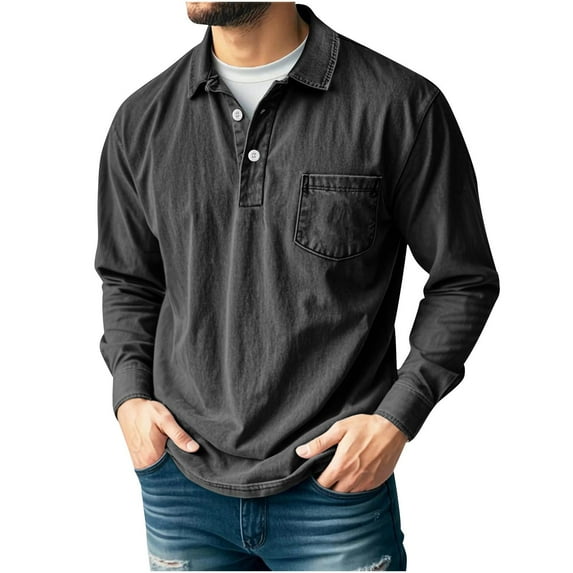 Hrsba Sweatshirts for Men, Mens Button Down Lapel Shirt Long Sleeve Poly Pocket Casual Everyday Top