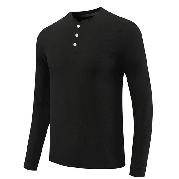 Hrsba Sweatshirts for Men, Mens Button Up Shirt Long Sleeve Solid Color Crewneck Casual Sports Performance Top